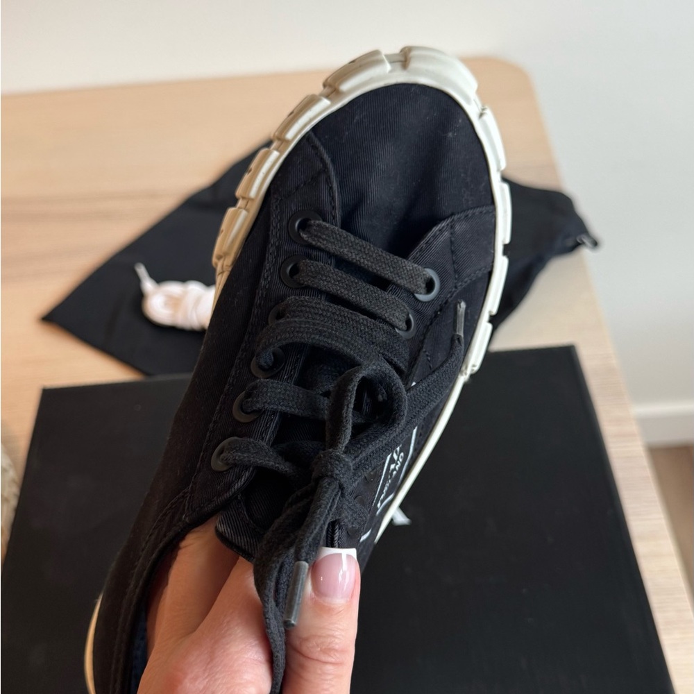 Prada Black Canvas Sneakers with White Sole - Picture 4 of 9